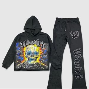 Black and Red Graphic Hoodie and Pants Set